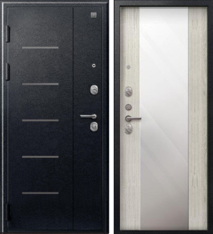 Дверь V-04 Черный муар - Полярный дуб Зеркало DIS007344